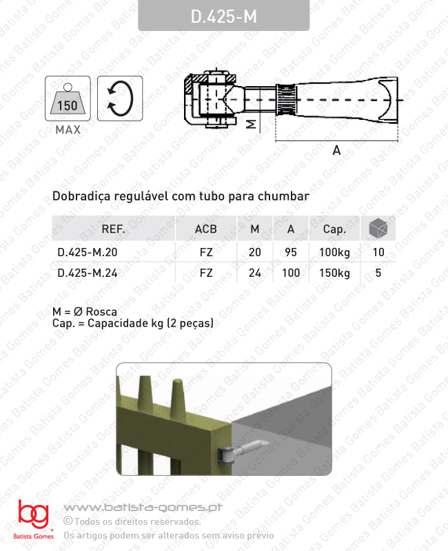 Dobradi�a regul�vel com tubo para chumbar - A�O
